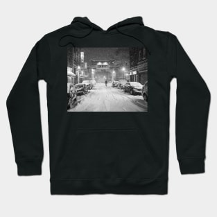 Chinatown Snow storm Boston MA Chinatown Gate Black and White Hoodie